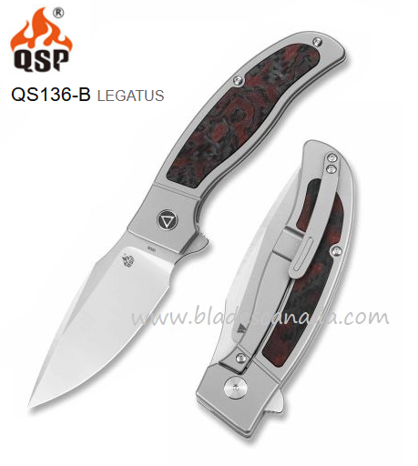 QSP Legatus Flipper Framelock Knife, M390, G10 Red/Titanium, QS136-B